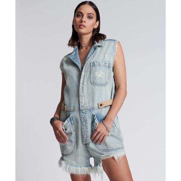 One Teaspoon NWOT Kansas Blue Palisades Overall Intentionally Distressed SZ XL - Picture 1 of 10